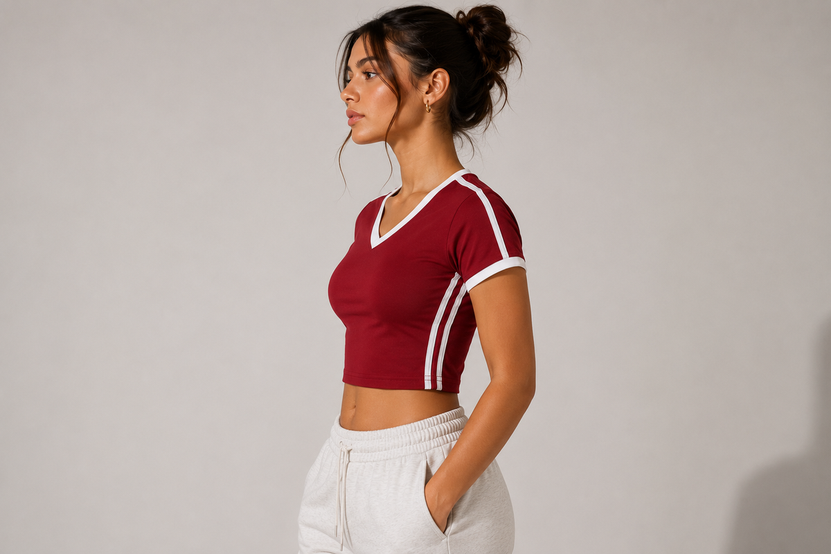 Ventra Retro Binding V-Neck Crop T-Shirt