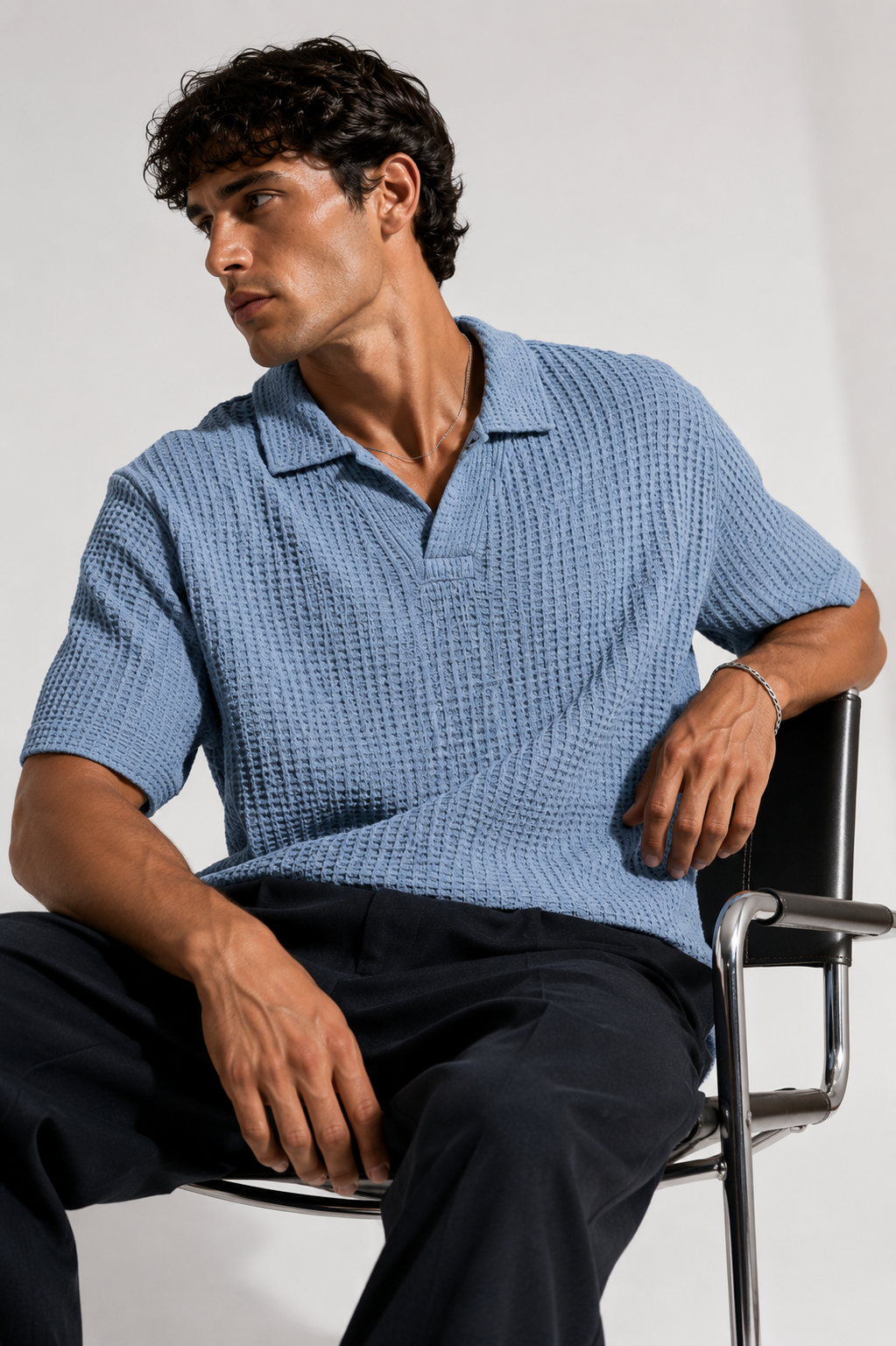 Unisex Vintage Wash Waffle Boxy Polo Shirt