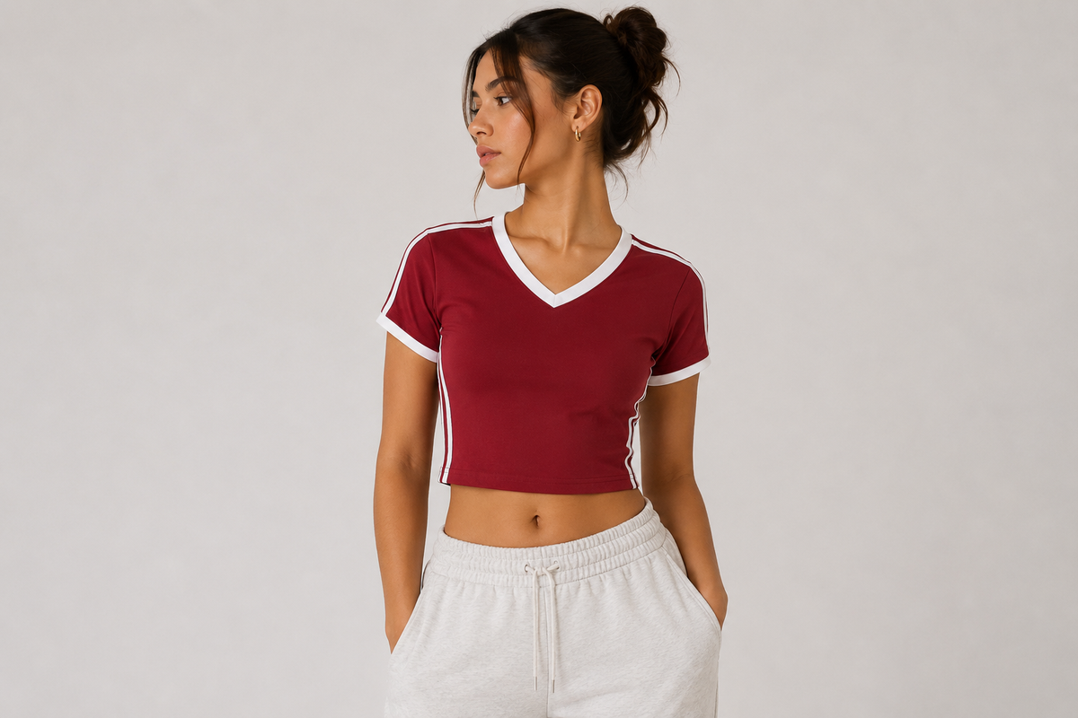 Ventra Retro Binding V-Neck Crop T-Shirt
