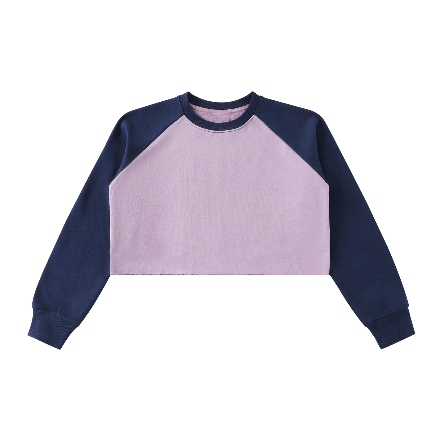 Two-tone navy and pink sweatshirt with 'Mood & Body' branding on a white background