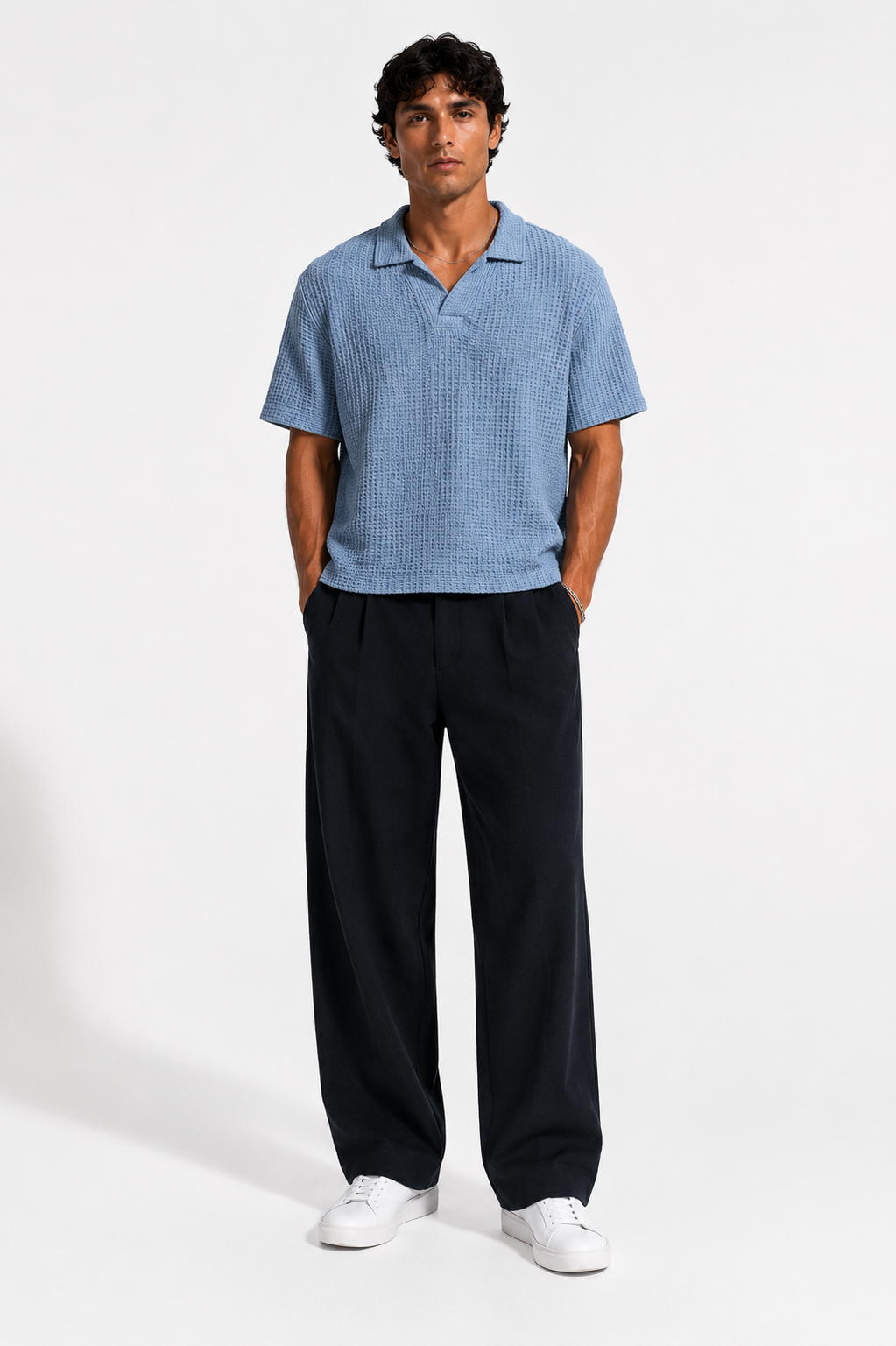 Unisex Vintage Wash Waffle Boxy Polo Shirt