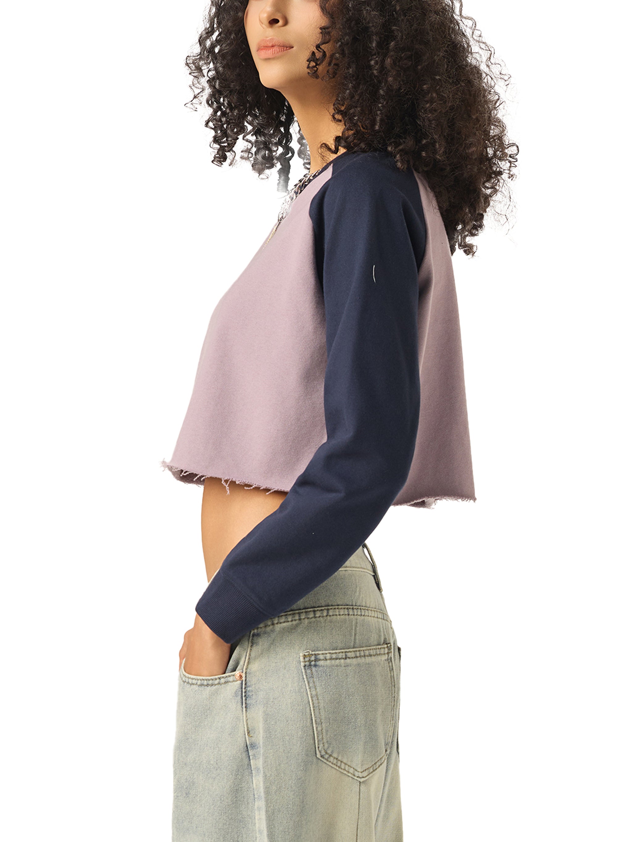 Ventra Raw-Hem Color-Block Crop Sweatshirt