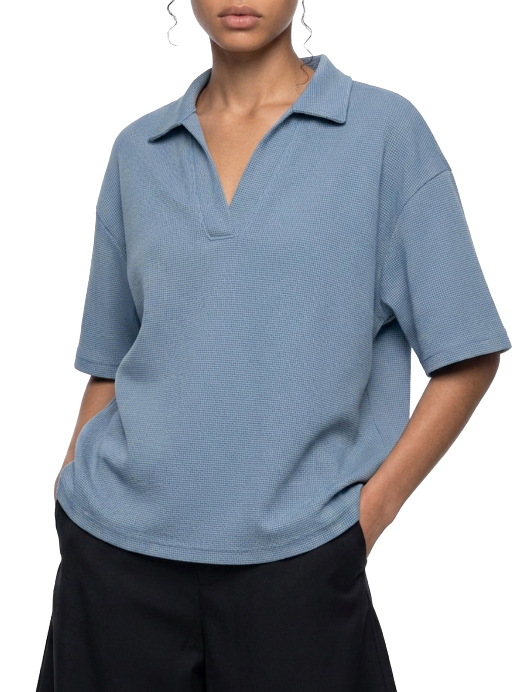 Unisex Vintage Wash Waffle Boxy Polo Shirt